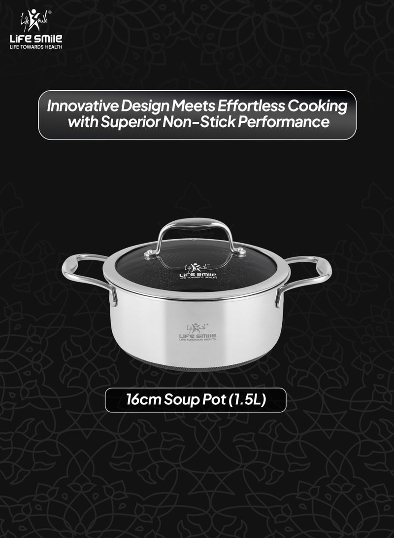 Life Smile 16cm Hybrid Stainless Steel Soup Pot with Lid - Non-Stick Cookwares| Induction Compatible 1.5L Cooking Pot - Image 3